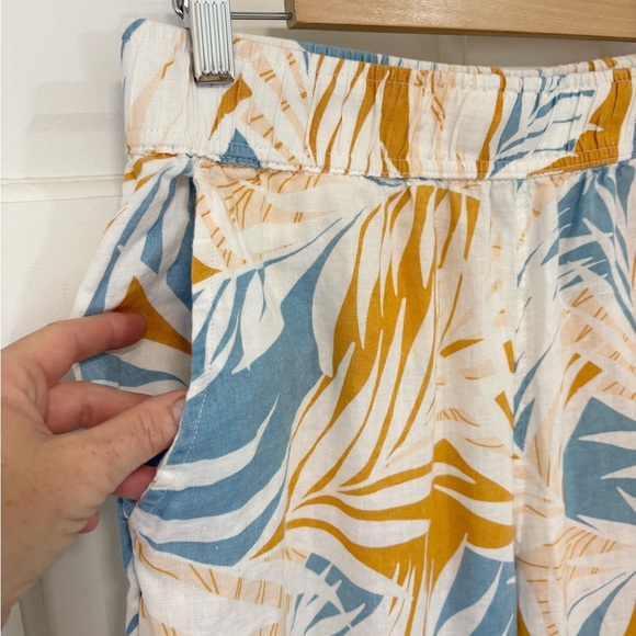 Cynthia Rowley 100% Linen Wide Leg Pants Cropped Tropical Print Flowy Beach Sz L - Picture 3 of 12